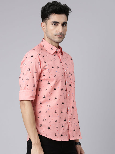 Peach Printed Full Sleeves Shirt